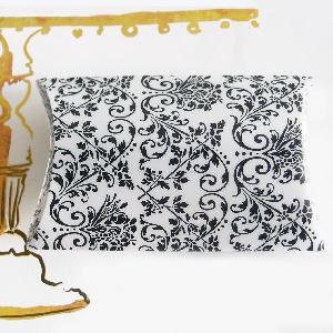 White with Black Damask Print Pillow Boxes - 144pcs/inner case, 864pcs/ master case