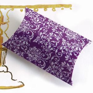 Purple & White Damask Print Pillow Boxes - 144pcs/inner case, 864pcs/ master case