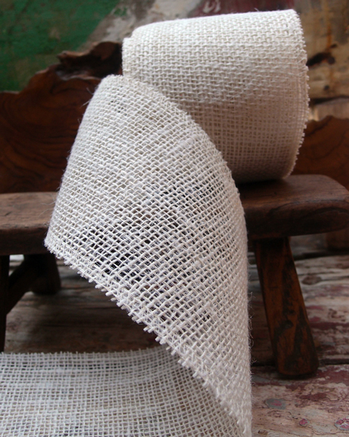 White Jute Burlap Ribbon - 4" x 10Y Individually packed. 3 pcs minimum.