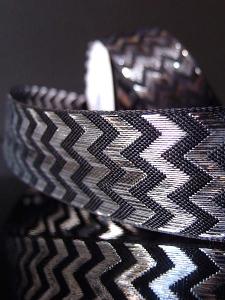 Silver Metallic Chevron on Black Ribbon