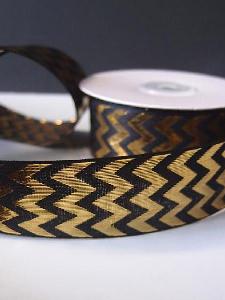 Gold Metallic Chevron on Black Ribbon