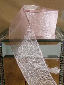 Pink Sheer Ribbon with Wired Edge