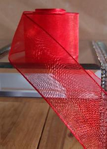 Red Sheer Ribbon with Wired Edge