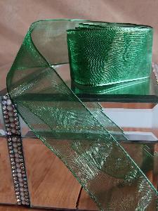 Hunter Green Sheer Ribbon with Wired Edge