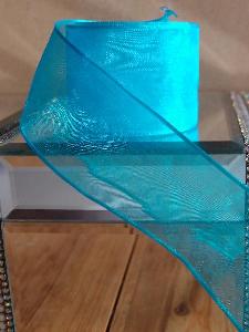 Turquoise Sheer Ribbon with Wired Edge