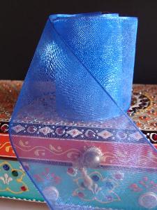 Royal Blue Sheer Ribbon with Wired Edge