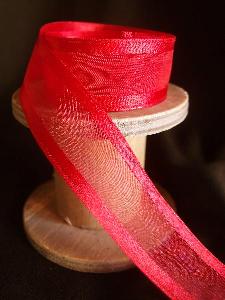 Red Sheer Ribbon with Satin Wired Edge