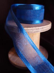 Navy Sheer Ribbon with Satin Wired Edge