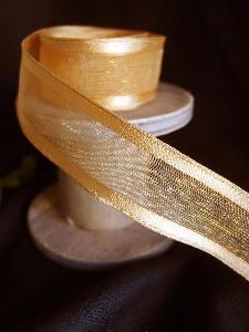 Gold Sheer Ribbon with Satin Wired Edge