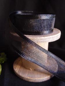 Black Sheer Ribbon with Satin Wired Edge