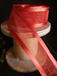 Crimson Sheer Ribbon with Satin Wired Edge