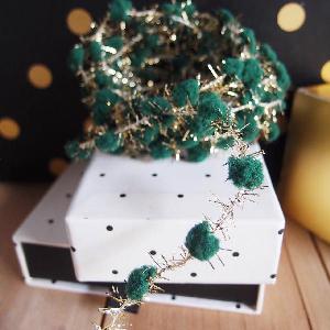 Wired Green Pom Poms with Gold Tinsel - 10yd