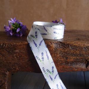 Lavender Print Satin Ribbon - 7/8" x 20 yds