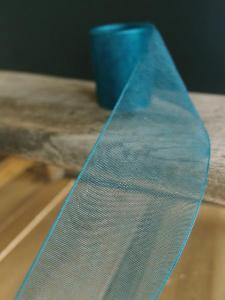 Teal Sheer Ribbon with Monofilament Edge