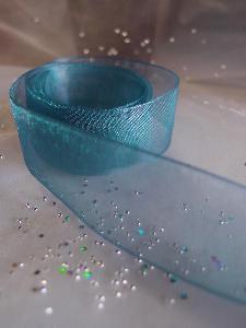 Teal Sheer Ribbon with Monofilament Edge