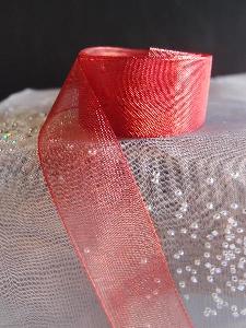 Crimson Sheer Ribbon with Monofilament Edge