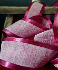 Burgundy Faux Linen Ribbon with Satin Edge