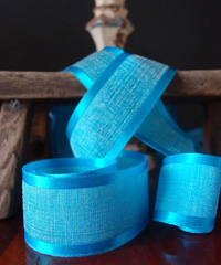 Turquoise Faux Linen Ribbon with Satin Edge