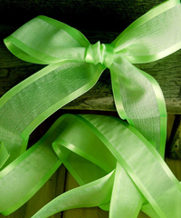 Neon Green Faux Linen Ribbon with Satin Edge