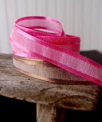 Hot Pink Faux Linen Ribbon with Satin Edge