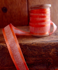 Autumn Orange Faux Linen Ribbon with Satin Edge