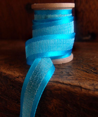 Turquoise Faux Linen Ribbon with Satin Edge