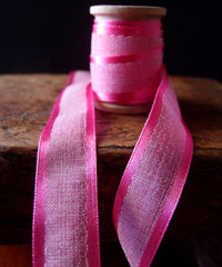 Hot Pink Faux Linen Ribbon with Satin Edge