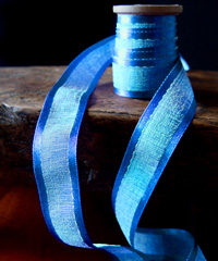 Royal Blue Faux Linen Ribbon with Satin Edge