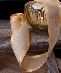 Gold Faux Linen Ribbon with Satin Edge 7/8" x 25Y - 7/8" x 25Y