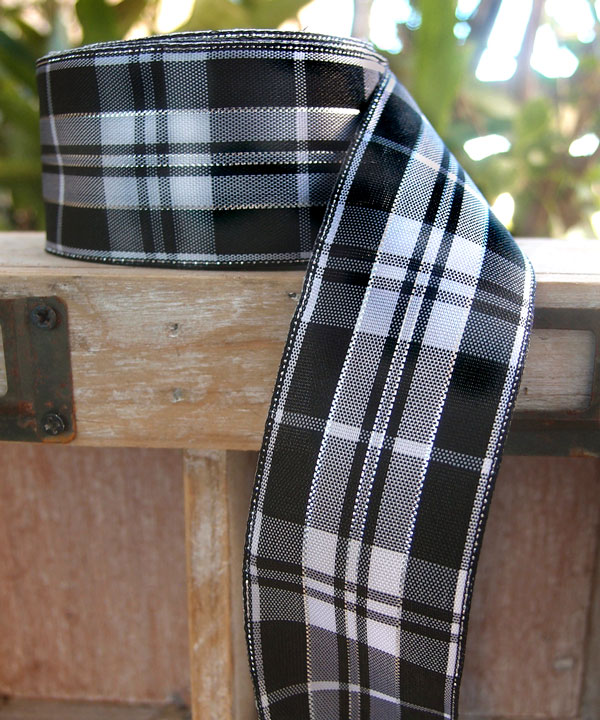 Plaid Wired Ribbon with Metallic Accents