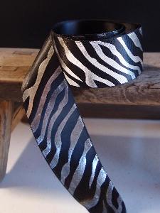 Silver Metallic Zebra Print on Black Satin Ribbon