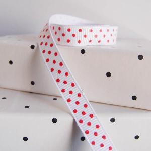 White Grosgrain w/ Red Swiss Dots