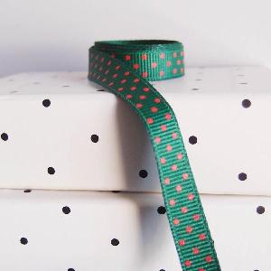 Hunter Green Grosgrain w/Red Swiss Dots