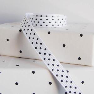 White Grosgrain w/Black Swiss Dots