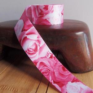 Pink Rose Print Satin Ribbon - 1-1/2" x 25 yards