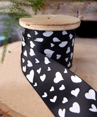 Black Satin Ribbon with White Hearts