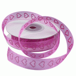 Fuchsia Sheer Ribbon with Hearts - 5/8" x 25y