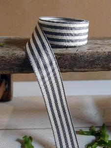 Gray and Ivory Woven Striped Ribbon - 7/8" x 25Y