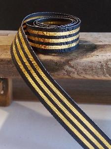 Black & Gold Metallic Striped Ribbon - 7/8" x 25 yards