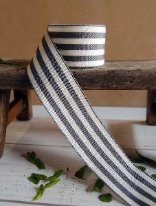 Gray and Ivory Woven Striped Ribbon - 1.5" x 25Y