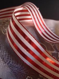 Red & Ivory Metallic Striped Ribbon - 1 1/2" x 25 yards