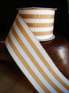 Honey Gold & Ivory Woven Striped Ribbon 2 1/2"  - 2 1/2" x 10Y