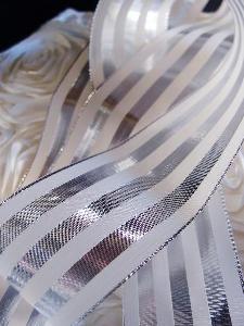 Silver & Ivory Metallic Striped Ribbon - 2 1/2" x 10 yards