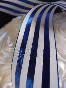 Blue & Ivory Metallic Striped Ribbon - 2 1/2" x 10 yards