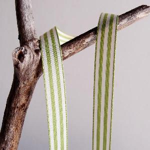Kiwi Green and Ivory Striped Ribbon 5/8"  - 5/8" x 25yd