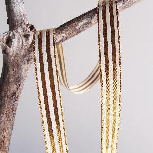 Metallic Gold and Ivory Striped Ribbon 5/8"  - 5/8" x 25yd