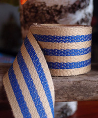 Blue Striped Faux Burlap Ribbon