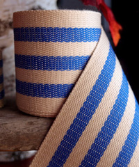 Blue Striped Faux Burlap Ribbon