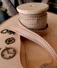 Faux Burlap Red Saddle Stitch Ribbon