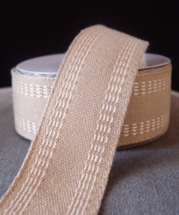 Faux Burlap Webbing with Ivory Stitching